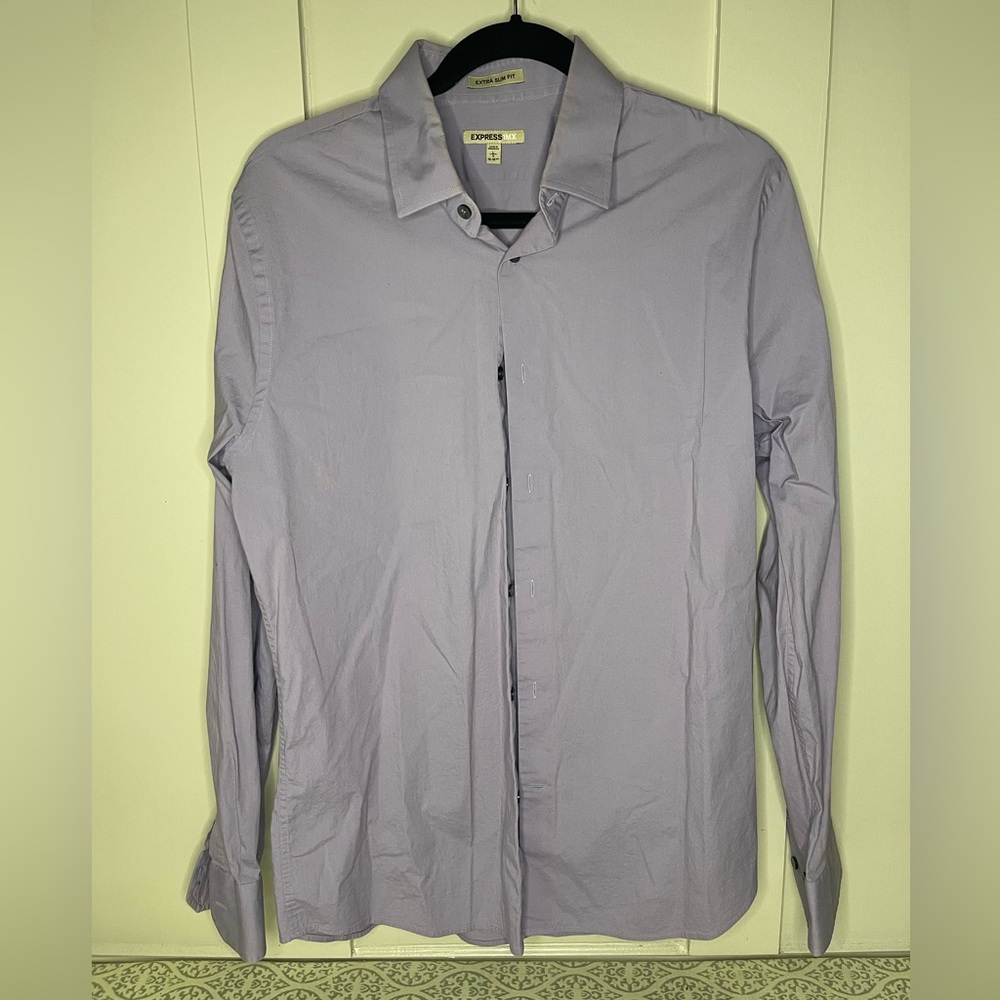 Express Lavender Extra Slim Fit Button Up Dress Shirt Size 16 1/12 L Preloved